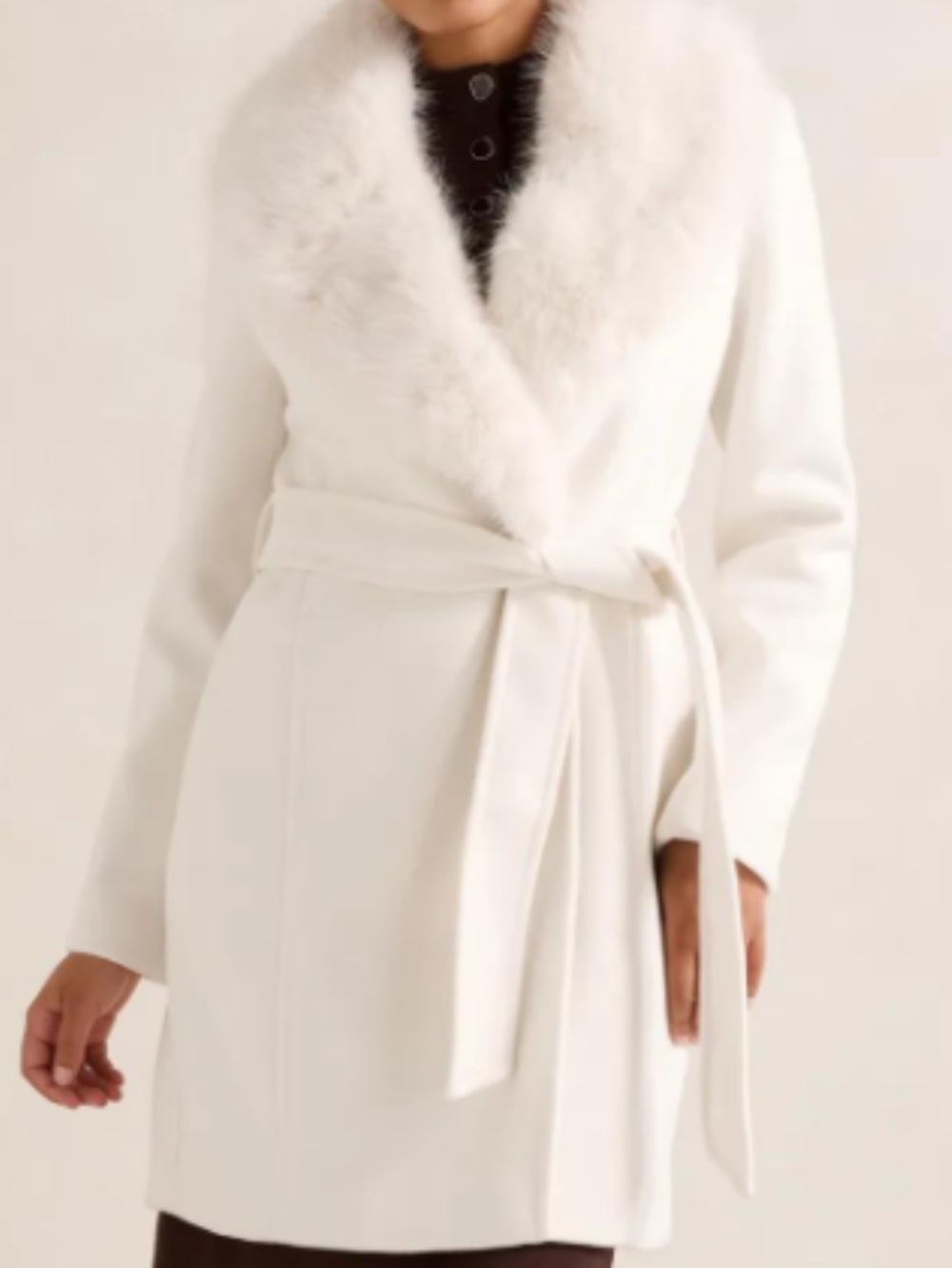 Forever 21 Ivory White Faux Fur Collar Belted Trench Coat NWT SIZE SMALL